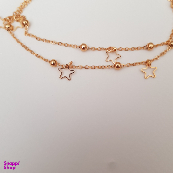 پابند زنانه دو رج طرح ستاره و گوی رنگ طلایی