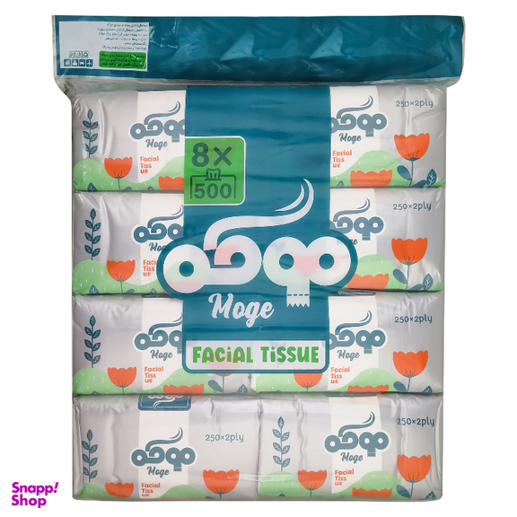 دستمال کاغذی 250 برگ موگه مدل دو لایه بسته 8 عددی