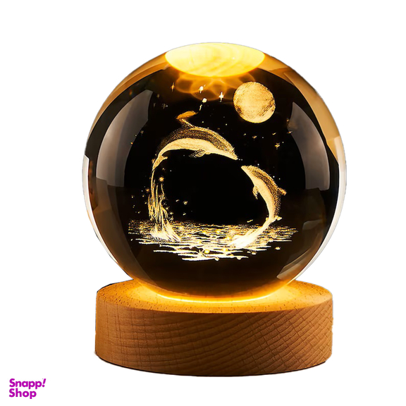 چراغ خواب مدل گوی کریستال سه بعدی طرح دلفین و ماه سایز 10 سانتی متر