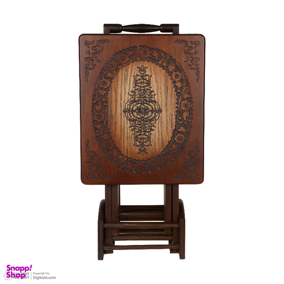 میز عسلی تاشو مدل منبت چوبی کد 002 بسته 4 عددی