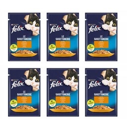 پوچ گربه فلیکس مدل مرغ وزن 85 گرم مجموعه 6 عددی