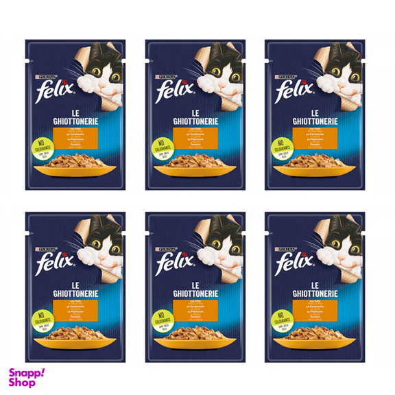 پوچ گربه فلیکس مدل مرغ وزن 85 گرم مجموعه 6 عددی