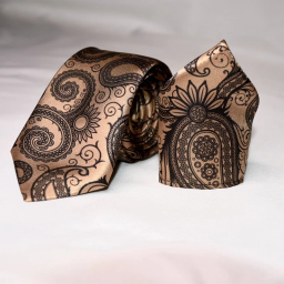 ست کراوات و دستمال جیب مردانه آیکت مدل بته جقه محو