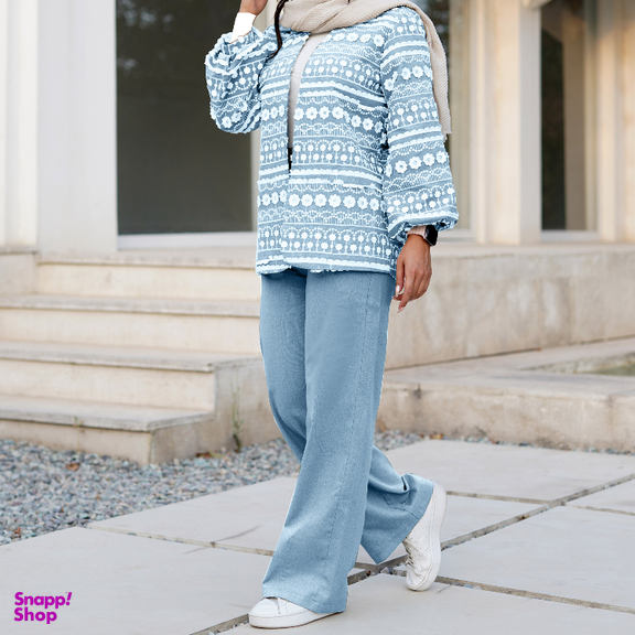 ست مانتو و شلوار زنانه کد 4045 رنگ آبی پاستلی