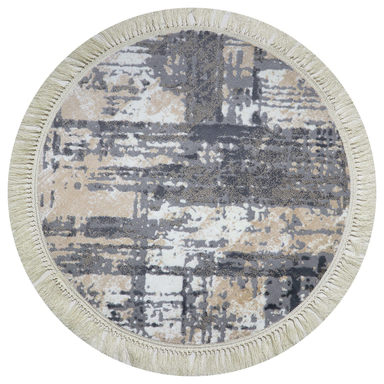 فرش گرد طرح پرتو رنگ زمینه طوسی