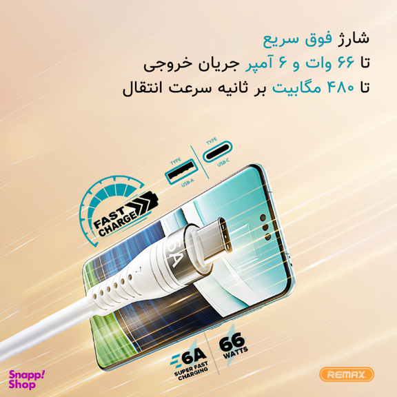 کابل تبدیل USB به Type-C ریمکس کد RC-C138 طول 1.2 متر