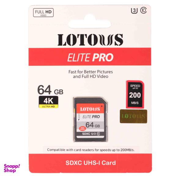 کارت حافظه SDXC لوتوس مدل Elite Pro کلاس 10 استاندارد UHS-I U3  ظرفیت 64 گیگابایت