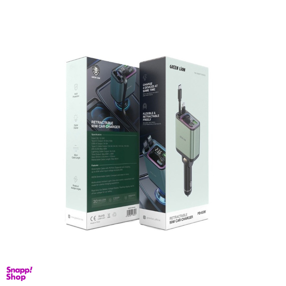 شارژر فندکی موبایل گرین لاین مدل Retractable 90W Car