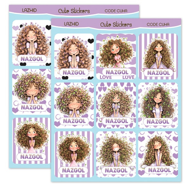 برچسب لاژید مدل اسم نازگل طرح دختر موفرفری بسته 2 عددی