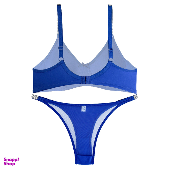 ست شورت و سوتین زنانه نوشه پوش مدل فنردار توری کد 90105 رنگ آبی تیره