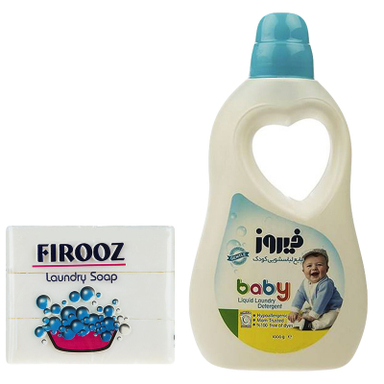 مایع لباسشویی فیروز مدل Blue وزن 1000 گرم به همراه صابون لباسشویی فیروز بسته 4 عددی