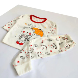 ست تیشرت آستین بلند و شلوار نوزادی مدل خرس و چتر کد 4110 رنگ سفید