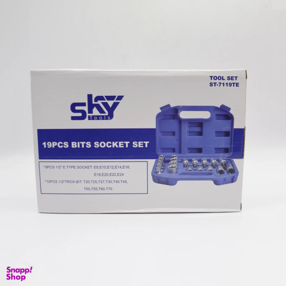 آچار بکس آلنی ستاره ای اسکای مدل YP-ST-7119TE-E8-E24/T20-T70MM مجموعه 19 عددی