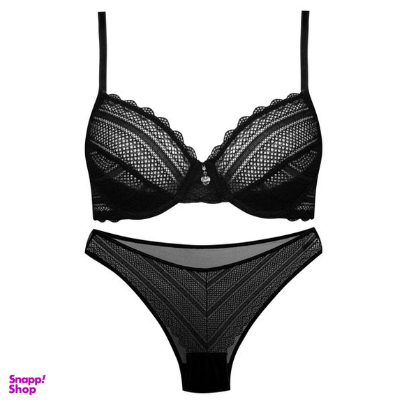 ست شورت و سوتین زنانه میسا مدل فنردار گیپوری کد 4717-6035 رنگ مشکی