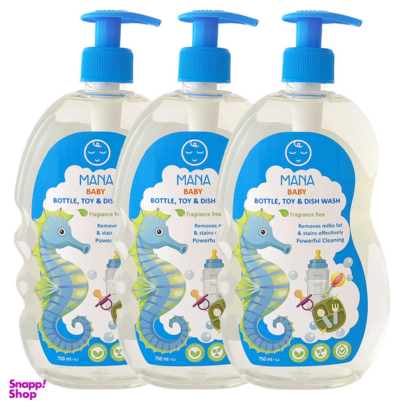 مایع شوینده و استریل کننده لوازم کودک و نوزاد مانا مدل پمپی حجم 750 میلی لیتر مجموعه 3 عددی