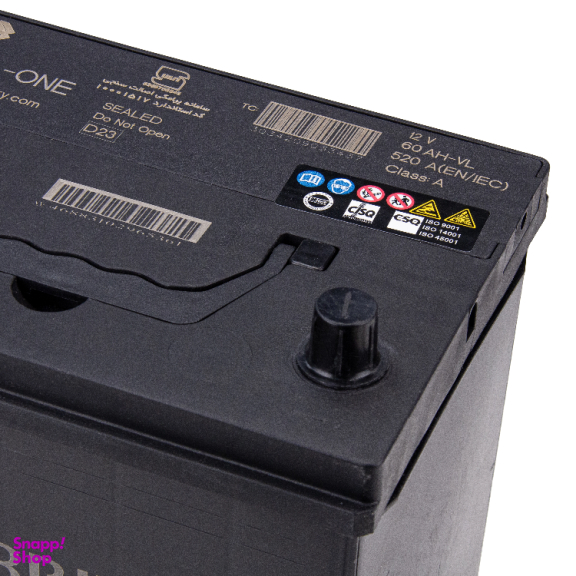 باتری 60 آمپر اسیدی خودرو سپاهان باتری مدل پایه بلند و قطب مخالف اوربیتال وان