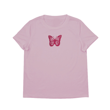 تیشرت زنانه طرح پروانه رنگ صورتی