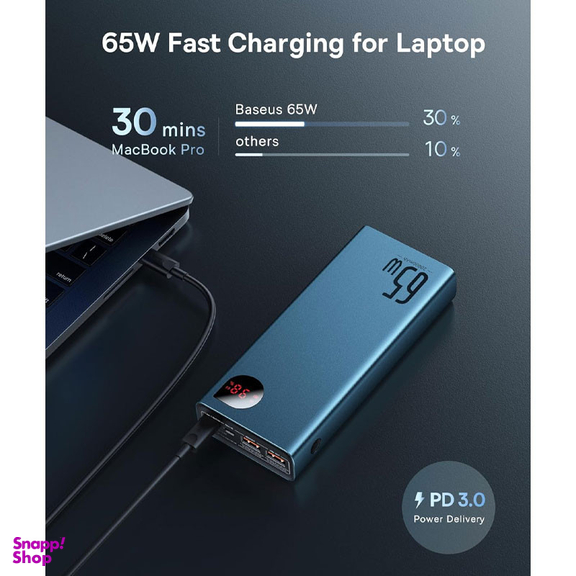 پاوربانک 65 وات بیسوس مدل B08TH ظرفیت 20000 میلی آمپر ساعت به همراه کابل USB-C به USB-A