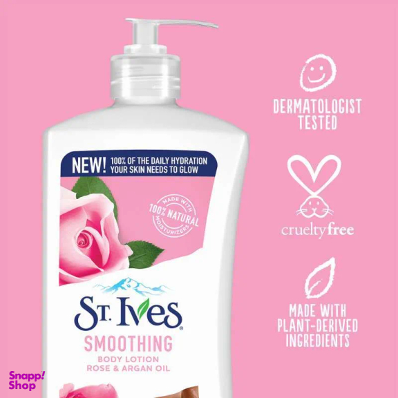 لوسیون بدن اس تی ایوز مدل Smoothing Rose & Argan Oil حجم 621 میلی لیتر