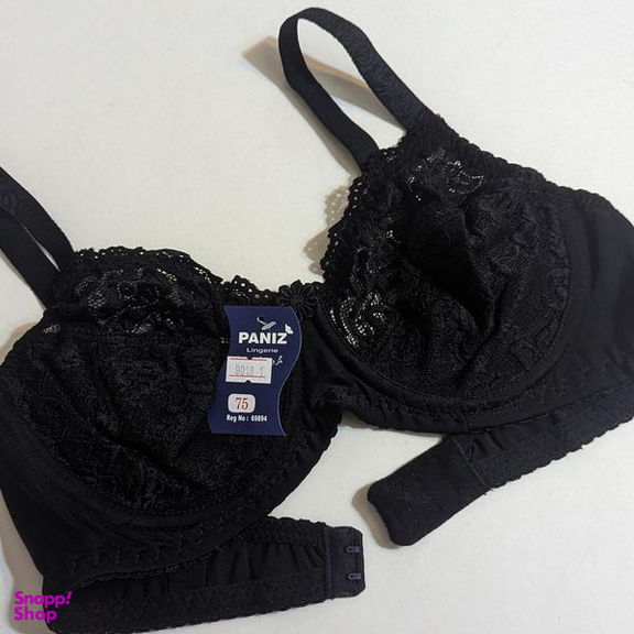 ست شورت و سوتین زنانه پانیذ مدل فنردار گیپور گلدار کد 9013 رنگ مشکی