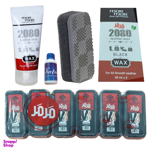 واکس کفش مرمر کد 2080 به همراه اسفنج و 6 ابر براق کننده و بوگیر کفش