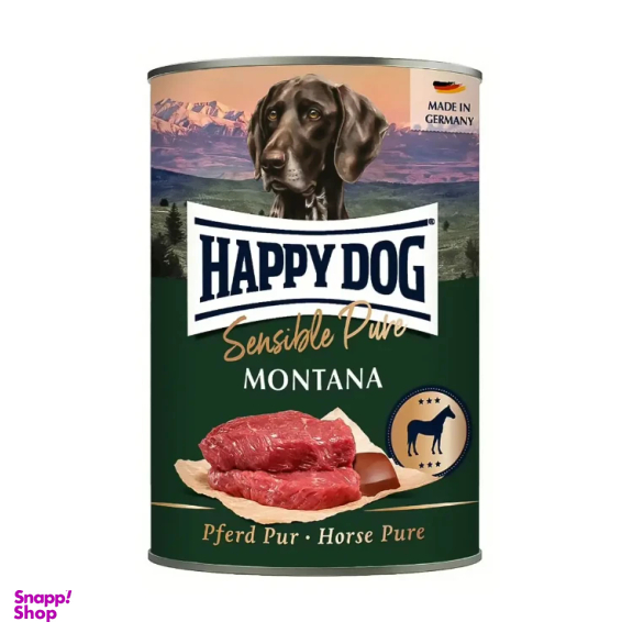 کنسرو سگ هپی داگ مدل مونتانا طعم گوشت اسب وزن 400 گرم