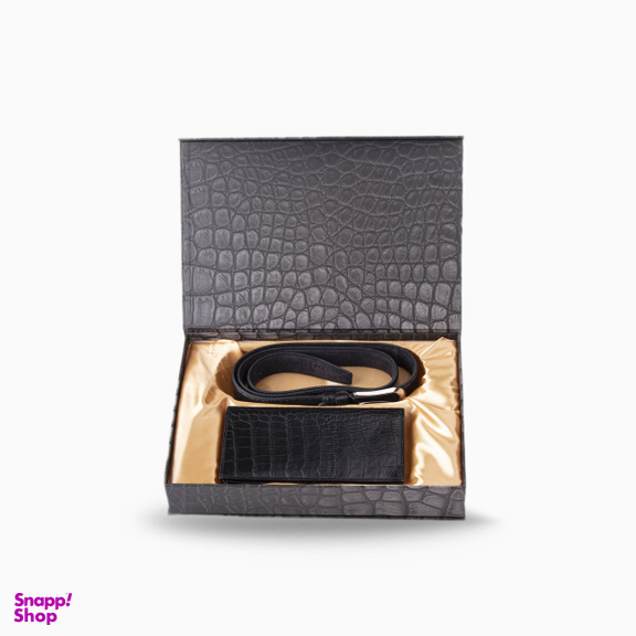 ست کیف پول و کمربند چرم طبیعی مردانه طرح کروکو کد 001