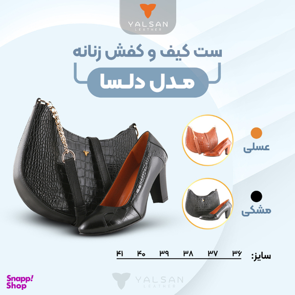 ست کیف و کفش زنانه چرم یلسان مدل دلسا کد ANA-GC--904-MSK