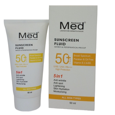 کرم ضد آفتاب و ضد چروک و لک بدون رنگ مدانسر SPF50 مدل 5 در 1 مناسب انواع پوست حجم 50 میلی لیتر