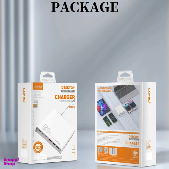 شارژر رومیزی 120 وات الدینیو مدل HUB CHARGER Q605