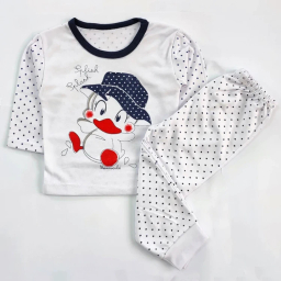 ست تیشرت آستین بلند و شلوار راحتی نوزادی مدل اردک کد 4117 رنگ سفید