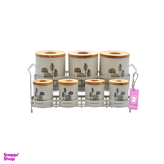 ست جای ادویه 8 پارچه بی.وی.کی مدل درب چوب Ss کد 863616