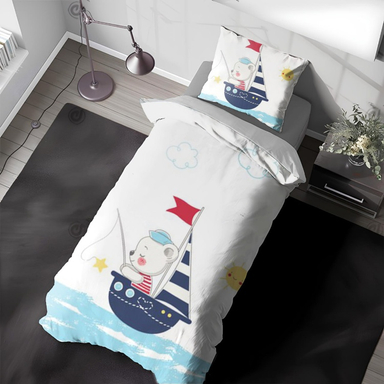 نیم ست ملحفه و روبالشی تکنفره 2 تکه کوکوجم مدل خرس ملوان کد 524