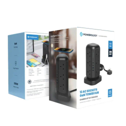 چند راهی برق پاورولوژی مدل  12 AC Sockets GaN Tower Hub PWCUQC025BK