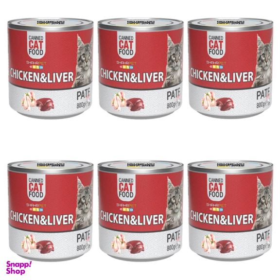 کنسرو گربه شهرپت مدل Chicken And Liver وزن 800 گرم بسته 6 عددی