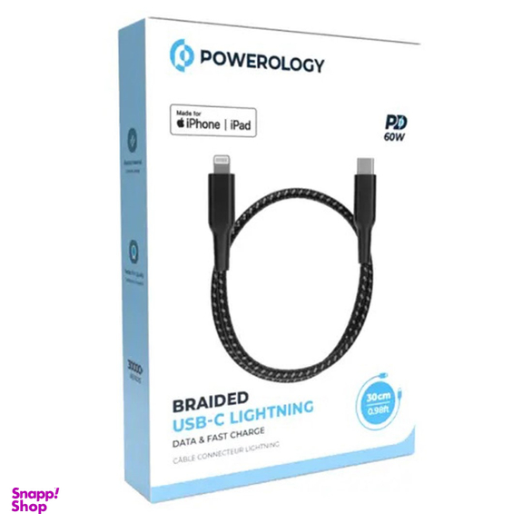 کابل فست شارژ Type-C به لایتنینگ پاورولوژی مدل PCAB006BK طول 0.3 متر
