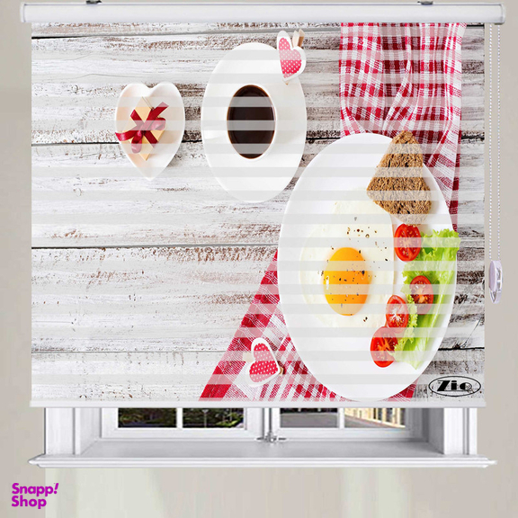 پرده زبرا زیو طرح صبحانه B1 سایز 150x150 سانتی متر
