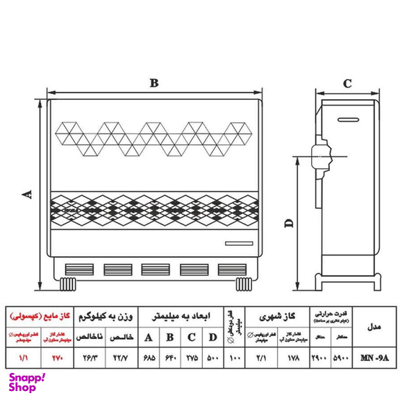 بخاری گازی نیک کالا مدل مریم MN9-A