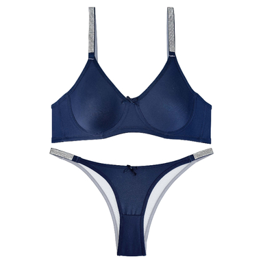 ست شورت و سوتین زنانه نوشه پوش مدل فنردار توری کد 90102 رنگ سرمه ای