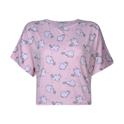 ست کراپ تی شرت آستین کوتاه و شلوارک راحتی زنانه افراتین مدل گربه متعجب کد 6584