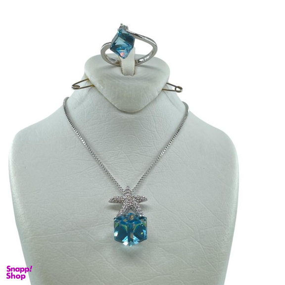 نیم ست زیور زنانه سواروسکی کد 0233 رنگ آبی