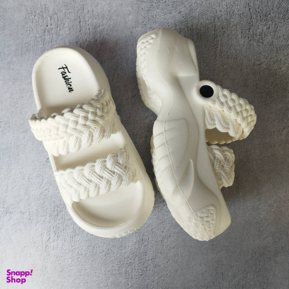 صندل زنانه پاپا مدل بافت دار نصر کد 128519 رنگ سفید شیری