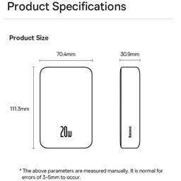 پاوربانک مغناطیسی 20 وات بیسوس مدل PPCXM20 ظرفیت 20000 میلی آمپر ساعت