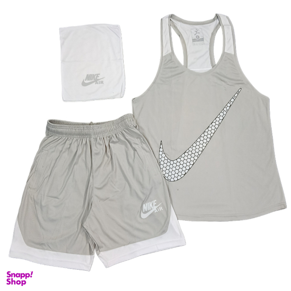 ست تاپ و شلوارک و اسکارف ورزشی مردانه طرح نایک کد 1592 رنگ طوسی