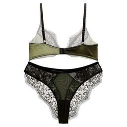 ست شورت و سوتین زنانه نوشه پوش مدل فنردار توری کد 85003 رنگ سبز زیتونی