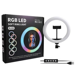 رینگ لایت مدل MJ26 RGB به همراه پایه و میکروفون مدل K8 مجموعه 3 عددی