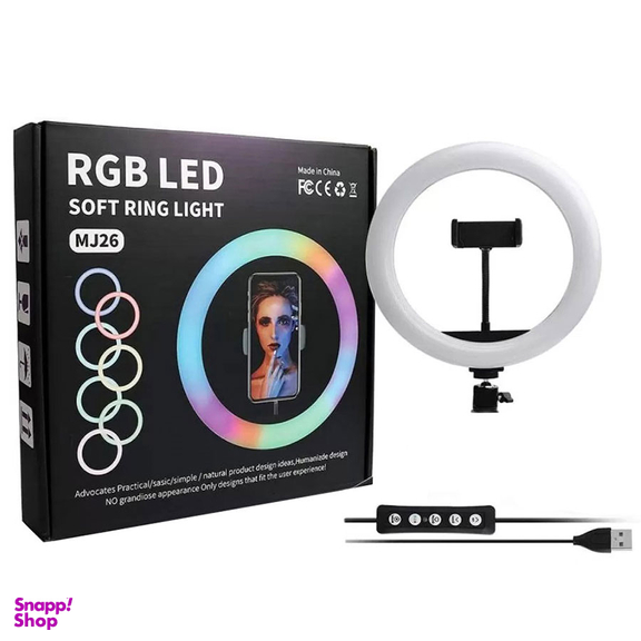 رینگ لایت مدل MJ26 RGB به همراه پایه و میکروفون مدل K8 مجموعه 3 عددی