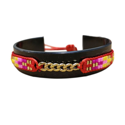 دستبند چرم و طلا 18 عیار زنانه طرح کارتیه کد 11