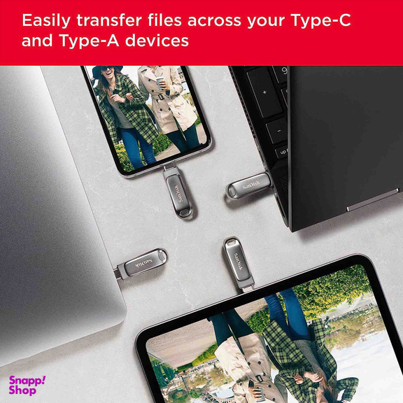 فلش مموری سن دیسک مدل Ultra Dual Drive Luxe ظرفیت 128 گیگابایت