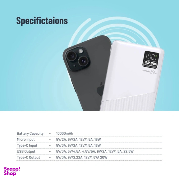 پاوربانک پرودو مدل Blue PB-PBFCH053 ظرفیت 10000 میلی آمپر ساعت